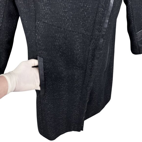 Via Spiga Women 16W Black Wool Blend Faux Fur Collar Asymmetrical Coat Old Money - Picture 8 of 16